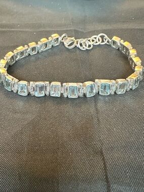 Sterling Silver 925 Tennis Bracelet Emerald Cut CZ 20g